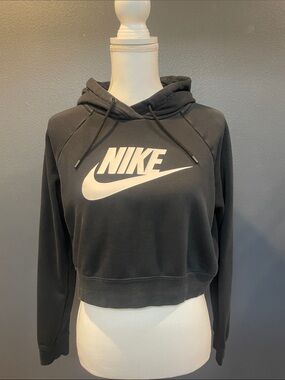 Nike Black Cropped Hoodie with White Logo